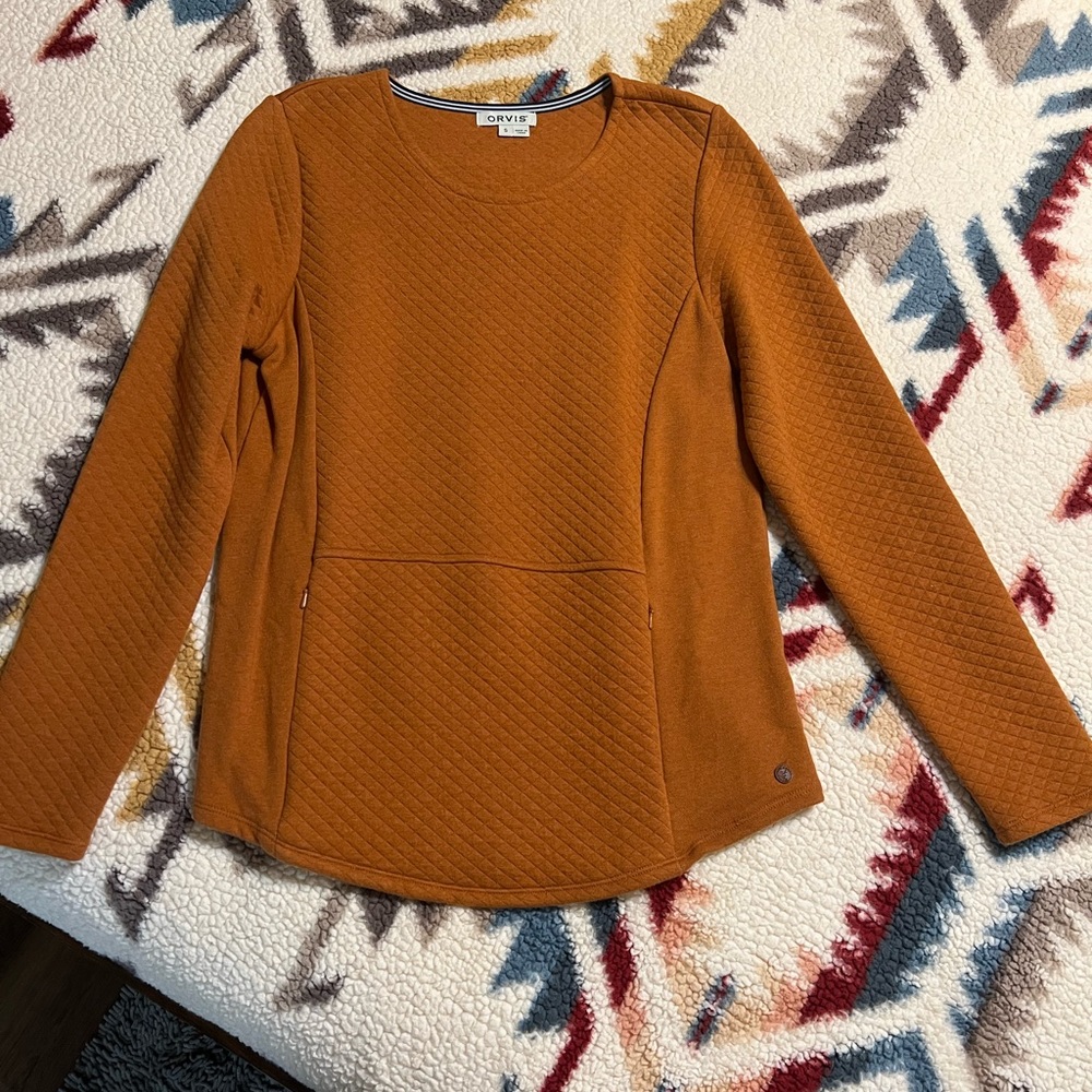 Orvis orange sweater